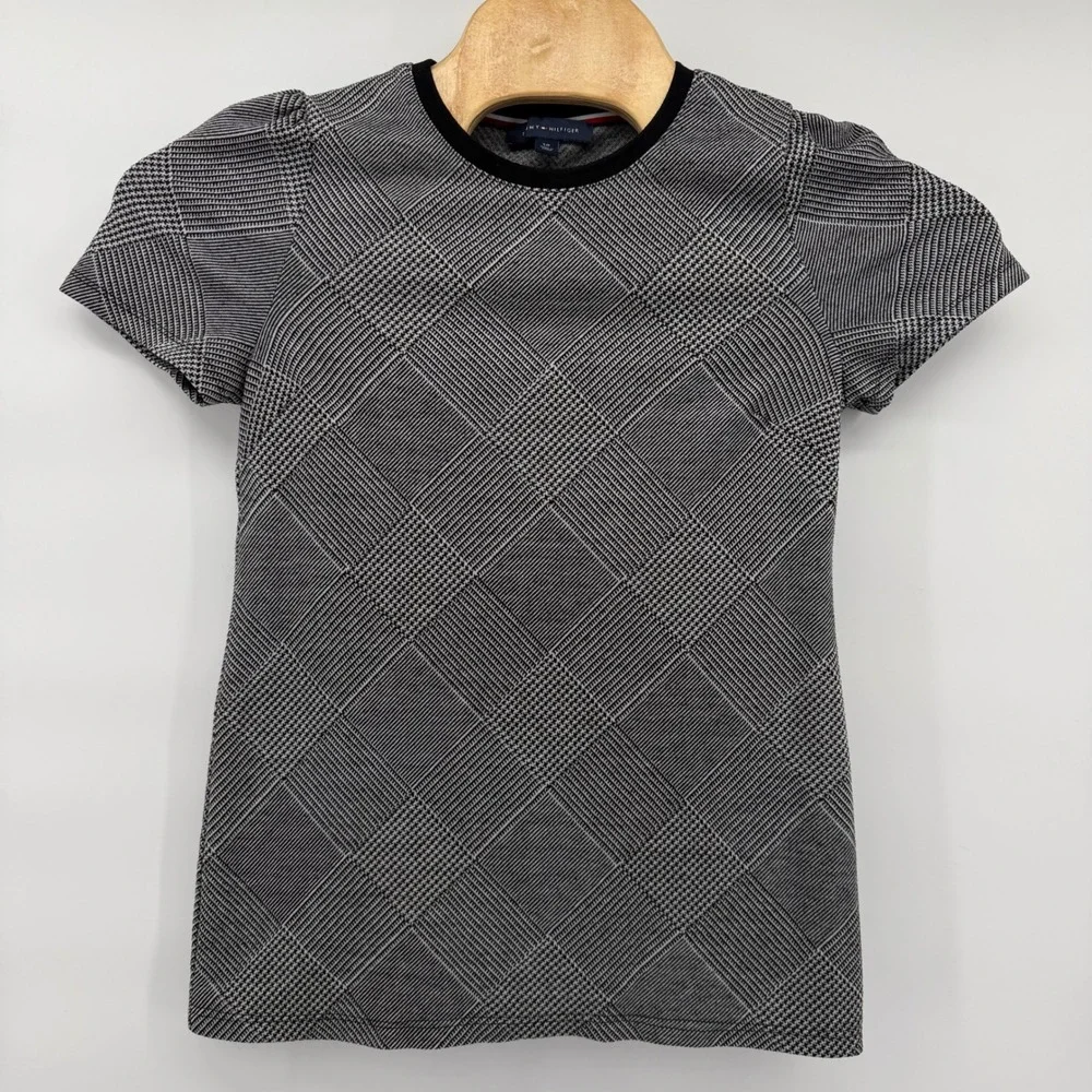 Tommy Hilfiger Black White Glen Plaid Short Sleeve Knit Mini Dress Women's Small